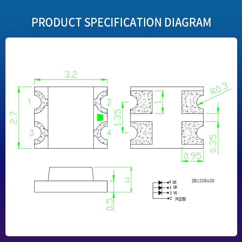 1206RGB Dual Body Super Bright Patch Three-color Red, Blue, Green 3227 Full Color Indicator SMD LED Light
