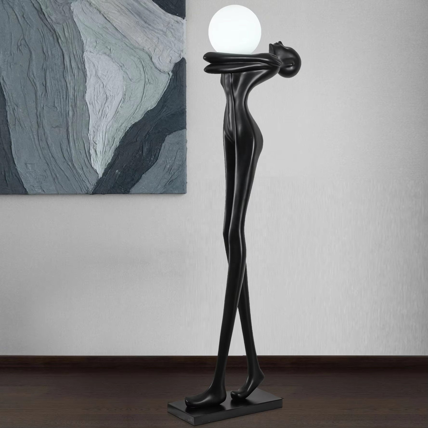 Modern Resin Floor Lamp, New Type of Floor Lamp, High-quality American Classic Human Sculpture Abstract Black LED Floor Lamp