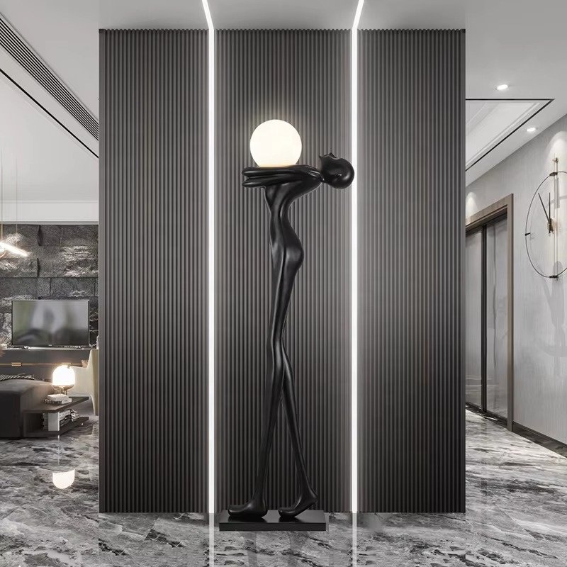Modern Resin Floor Lamp, New Type of Floor Lamp, High-quality American Classic Human Sculpture Abstract Black LED Floor Lamp