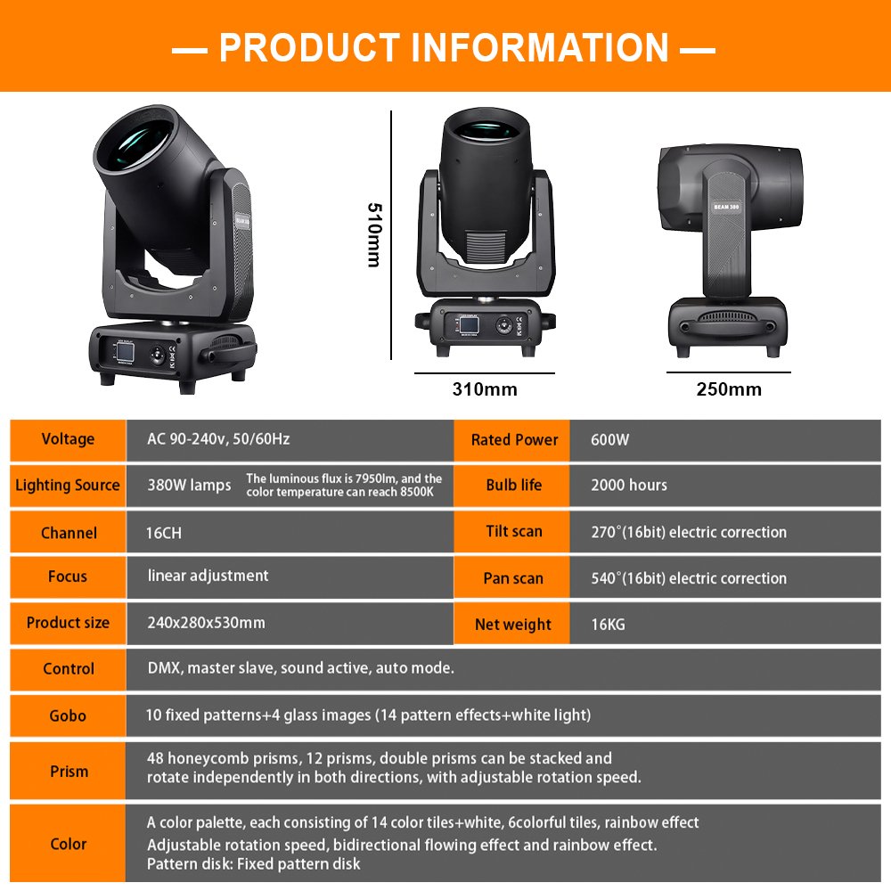 Xlighting 380W Moving Head Light 17r Zoom Sharpy Stage Beam Lights for Disco bar Concert Dj Moving Heads