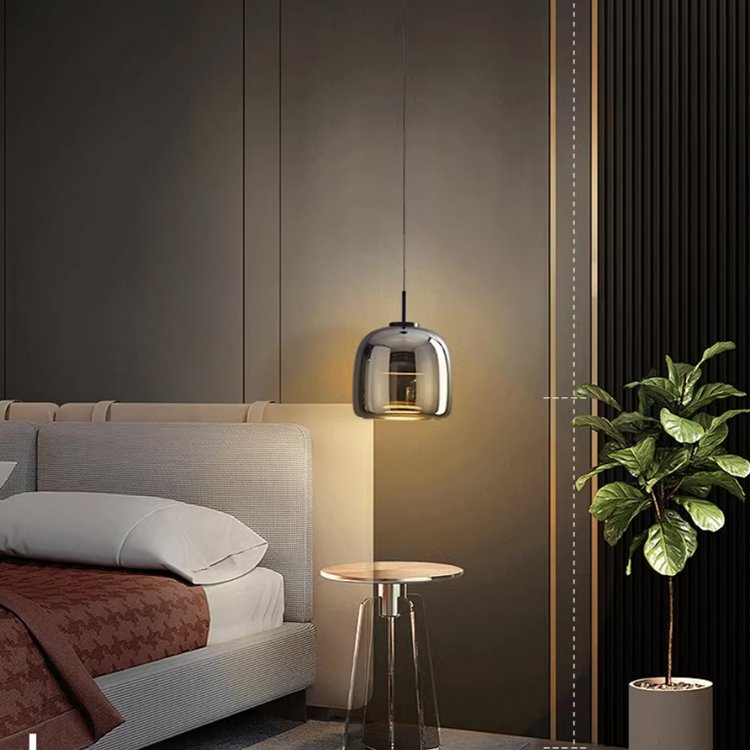 Minimalism Style Bedroom Bedside Modern Small LED Hanging Lamp Kitchen Island Nordic Black Glass Pendant Light