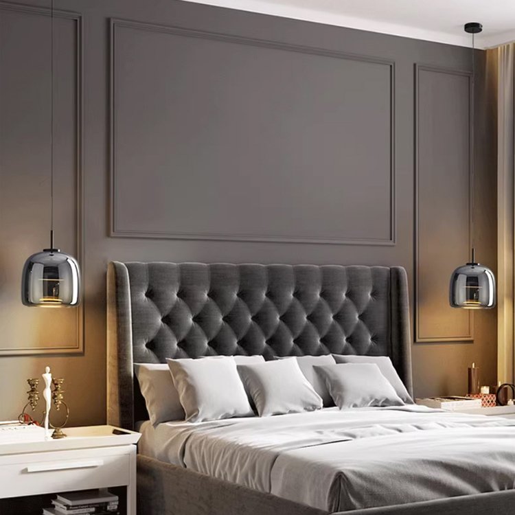 Minimalism Style Bedroom Bedside Modern Small LED Hanging Lamp Kitchen Island Nordic Black Glass Pendant Light