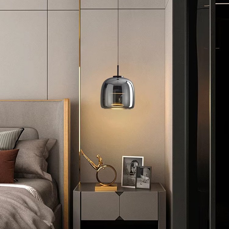 Minimalism Style Bedroom Bedside Modern Small LED Hanging Lamp Kitchen Island Nordic Black Glass Pendant Light