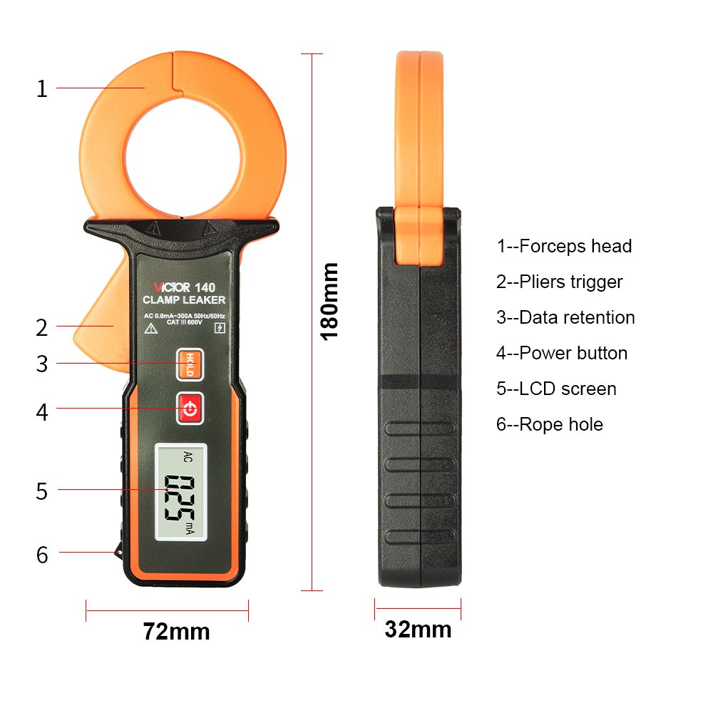 VICTOR 140 Factory Price Professional Leakage Current Tester Clamp Meter Large Caliber Clamp Leakage Current Meter 0.000mA-60A