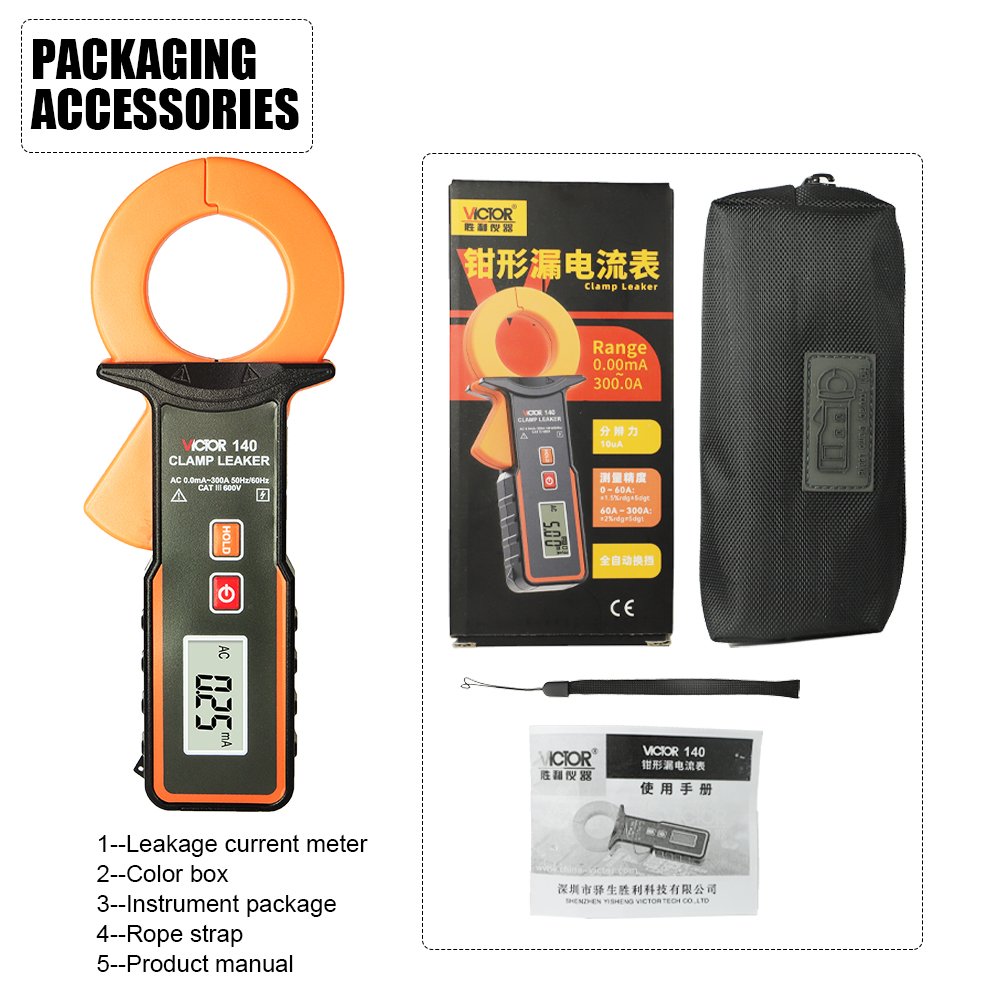 VICTOR 140 Factory Price Professional Leakage Current Tester Clamp Meter Large Caliber Clamp Leakage Current Meter 0.000mA-60A