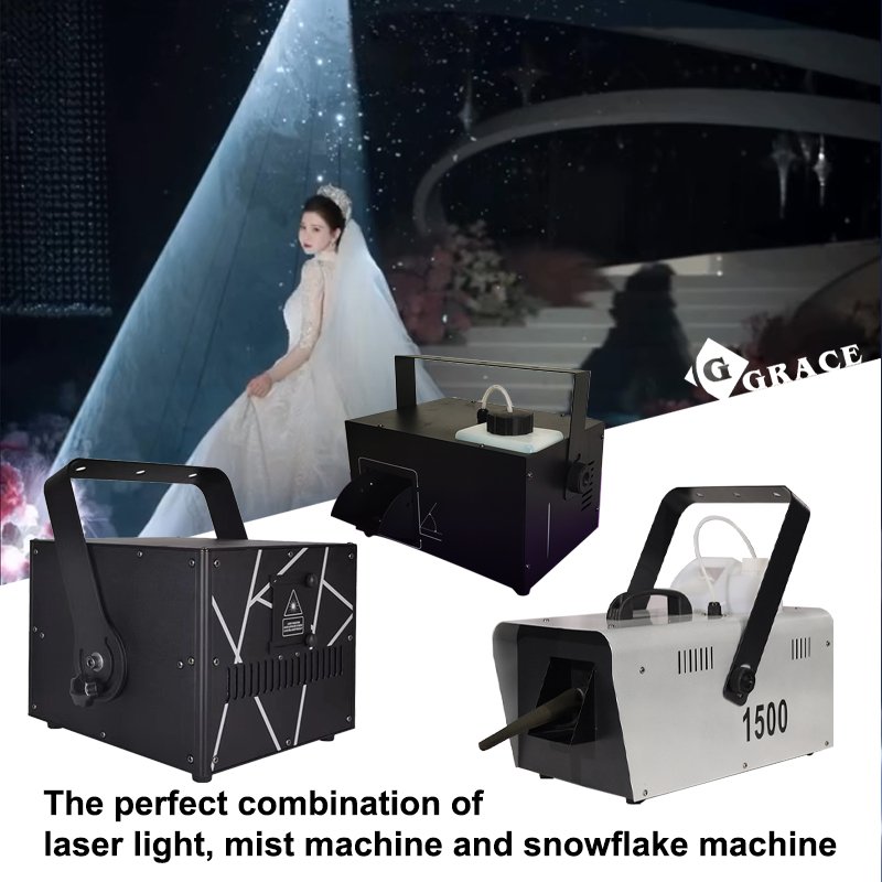 Igracelite 1500W Snow Machine &10W RGB Animation Laser Show Lights&1500W Haze Machine Combination Wedding Laser Snow Effect