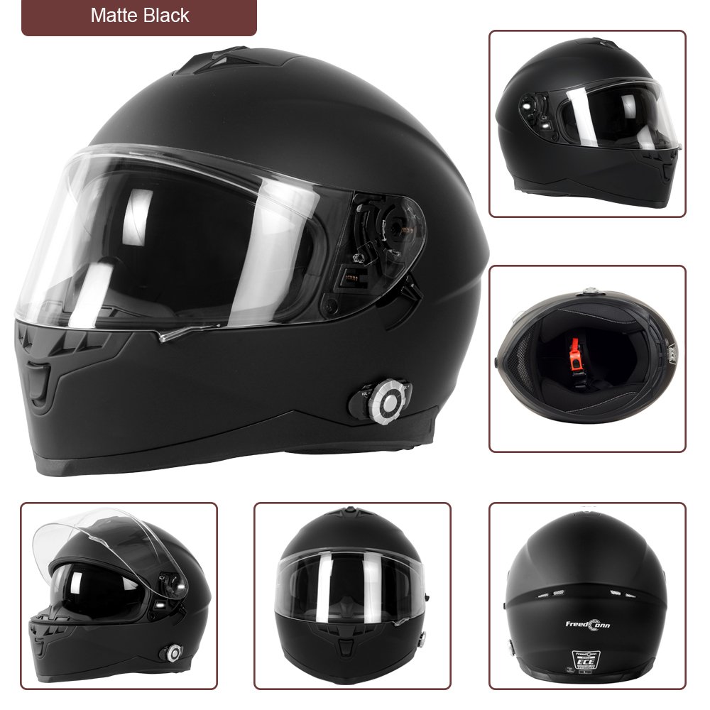 FreedConn BM22 Matt Black Color Full Face Helmet Wireless Bluetooth Group Intercom Helmet Waterproof with FM Radio Music Helmet