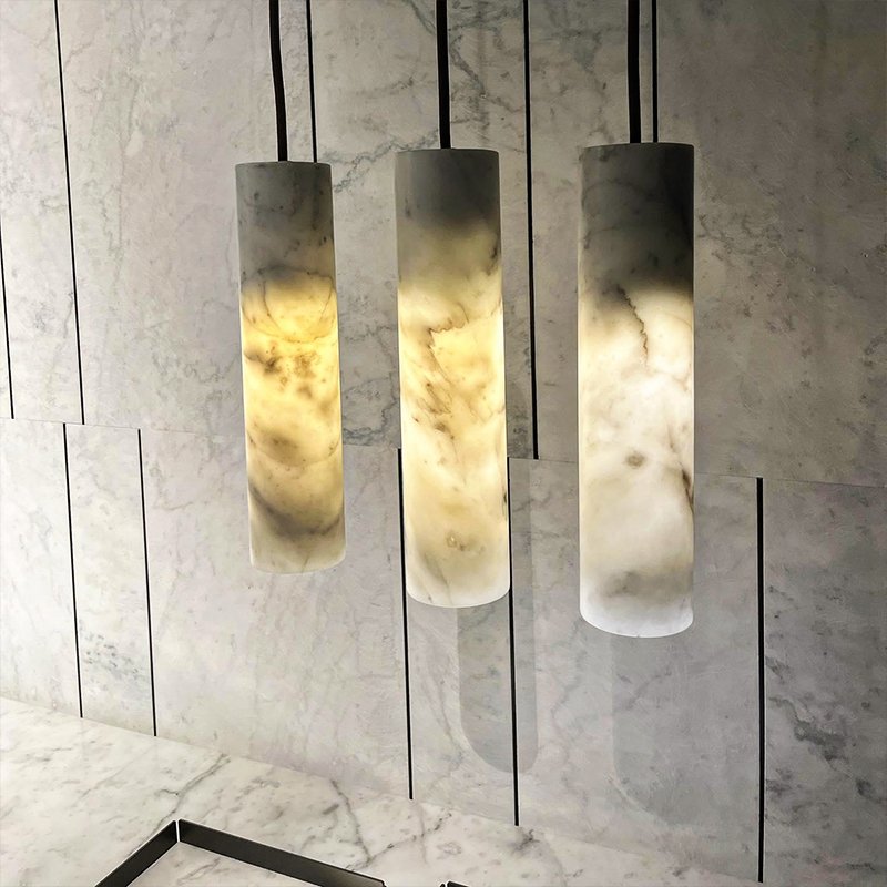 Nordic Style Metal Indoor Decorative Living Room Stair Kitchen Island Luxury Linear Alabaster Pendant Lights