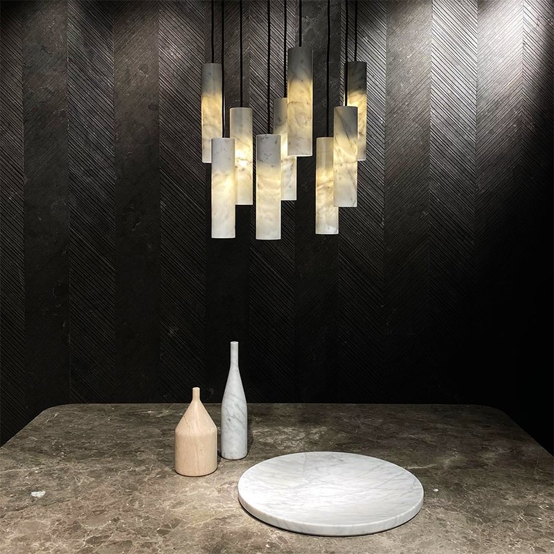 Nordic Style Metal Indoor Decorative Living Room Stair Kitchen Island Luxury Linear Alabaster Pendant Lights