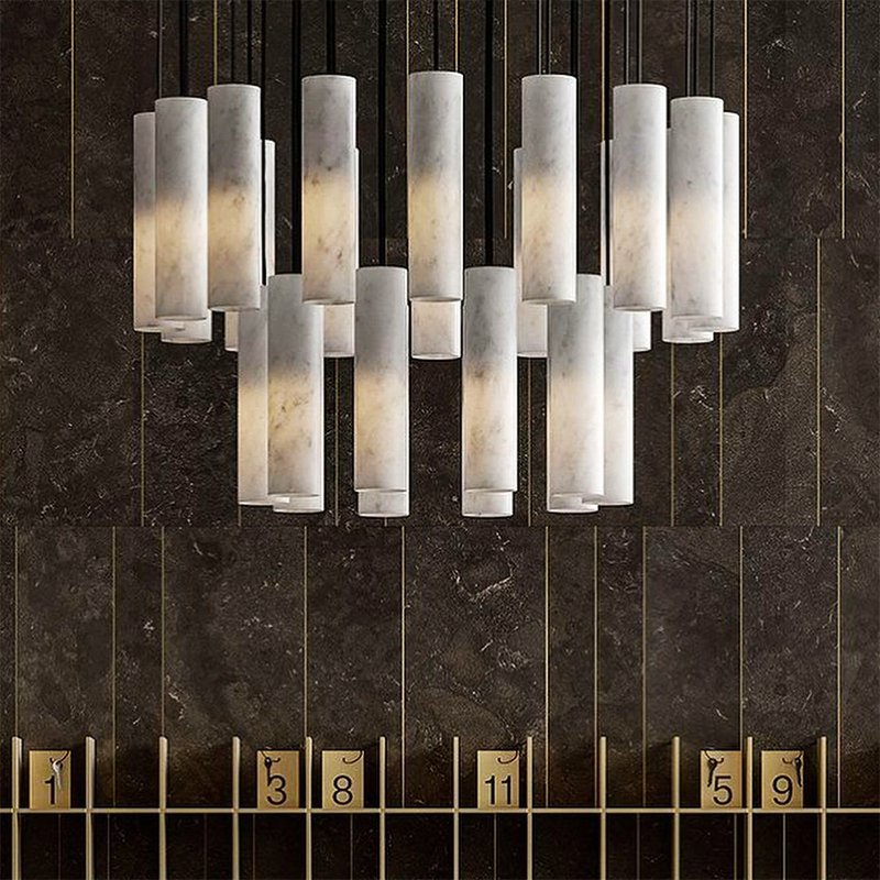Nordic Style Metal Indoor Decorative Living Room Stair Kitchen Island Luxury Linear Alabaster Pendant Lights