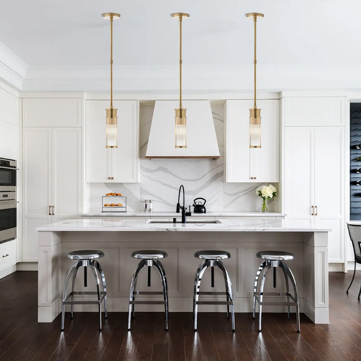 Custom Nordic Modern Elegant Simple Decorative Lighting Glass Rod Hanging Lamp Natural Brass Dimmable Pendant Lights