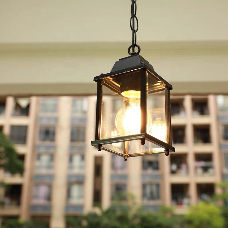Outdoor Chandelier Modern Square Black E27 Mini Hotel Country Villa Sunshine Room Outdoor Chandelier Waterproof