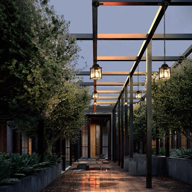 Outdoor Chandelier Modern Square Black E27 Mini Hotel Country Villa Sunshine Room Outdoor Chandelier Waterproof