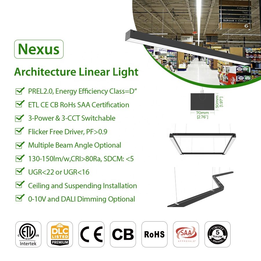 7050 40W 80W LED Linear Dual Strip Light Fixture Indoor Light Led Pendant Lights for Stairways Hallways Workshops