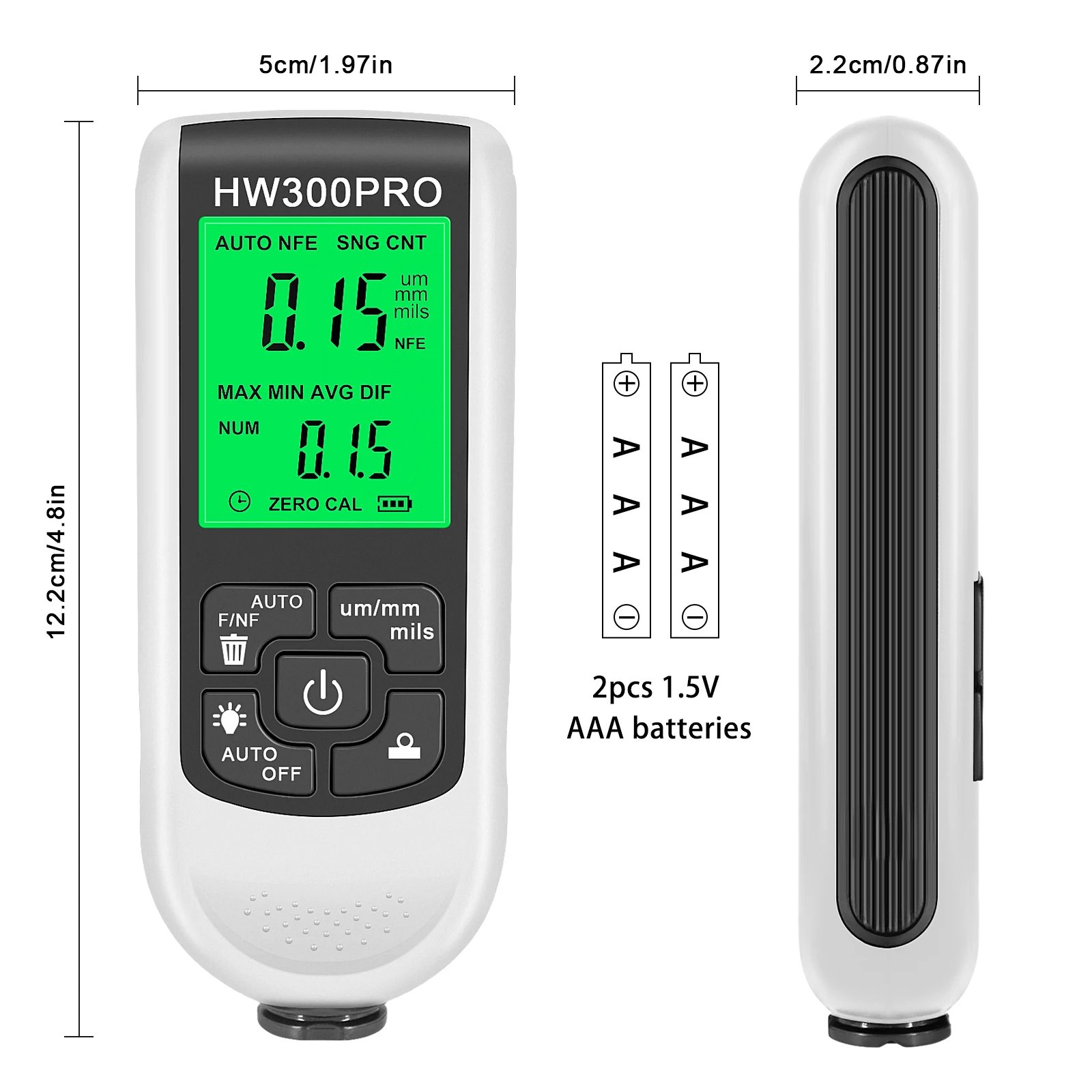 HW-300PRO Auto Paint Thickness Gauge 0-2000UM Manual Coating Meter for Automotive Tools Consumer Electronics