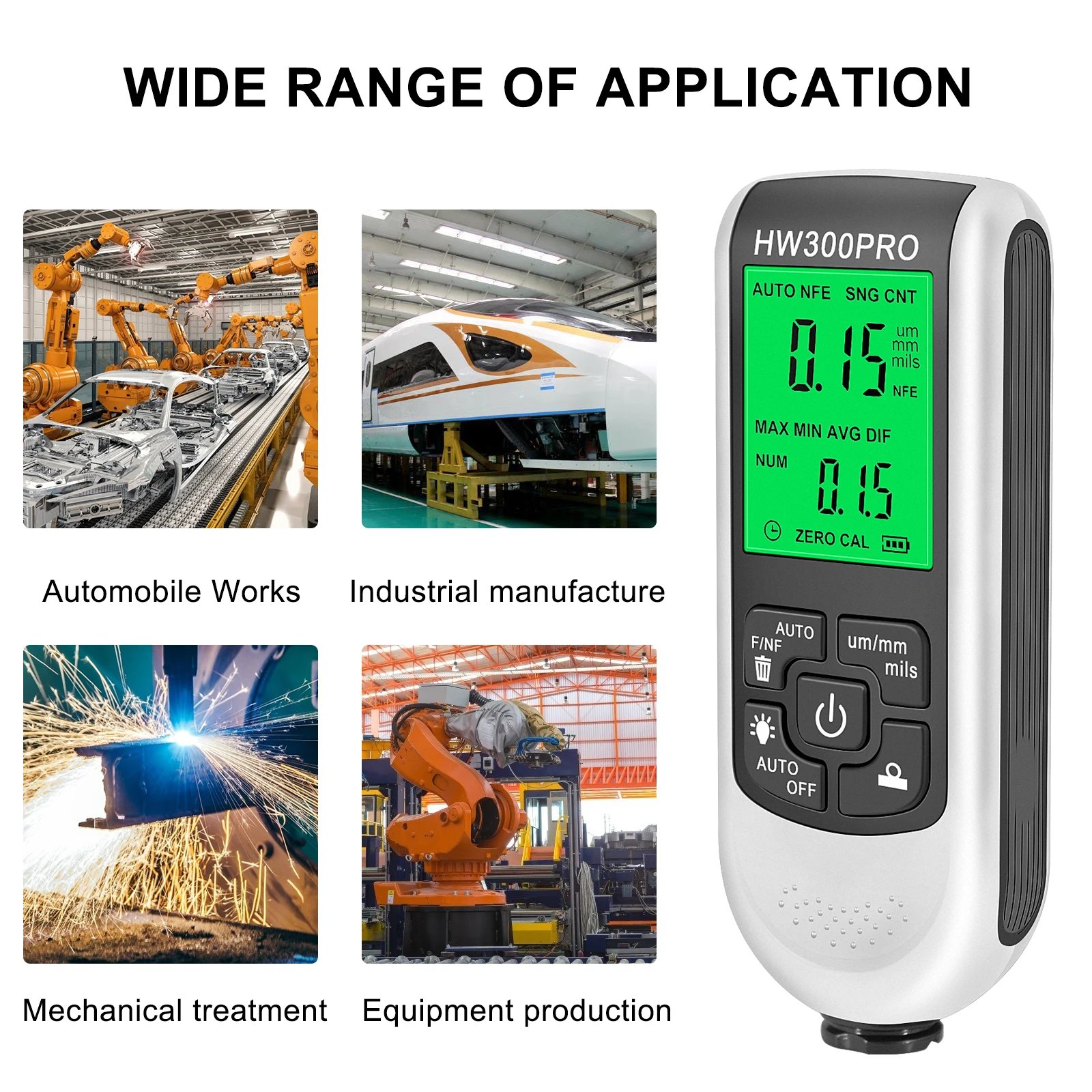 HW-300PRO Auto Paint Thickness Gauge 0-2000UM Manual Coating Meter for Automotive Tools Consumer Electronics