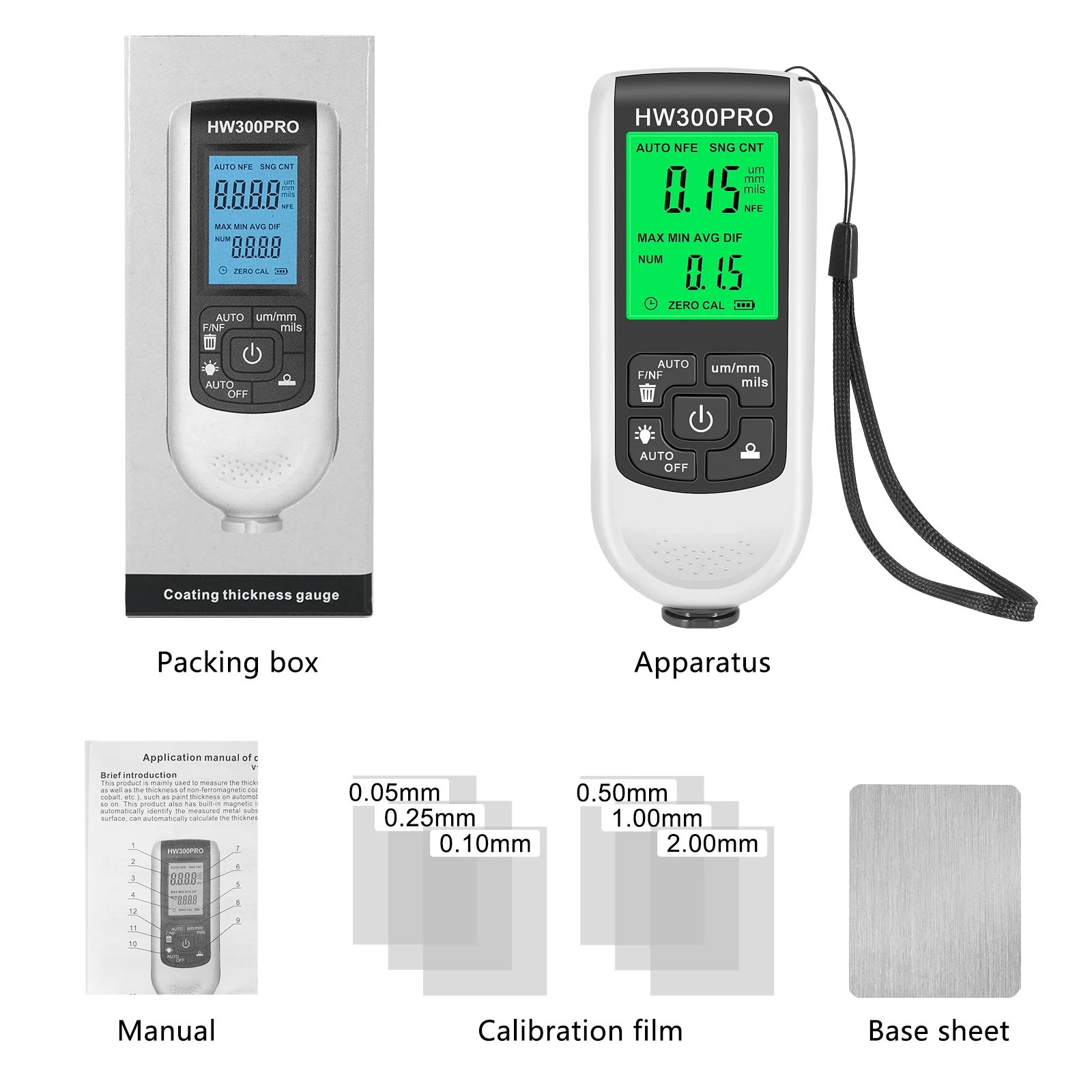 HW-300PRO Auto Paint Thickness Gauge 0-2000UM Manual Coating Meter for Automotive Tools Consumer Electronics