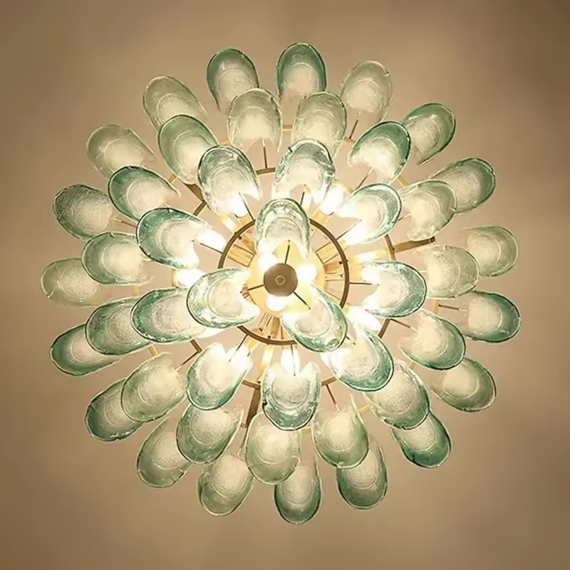 Italy Design Murano Glass Ceiling Lamp Tiers Round Green Leaf Chandelier Light Fixture for Bedroom Dining Room Bathroom Kitchen