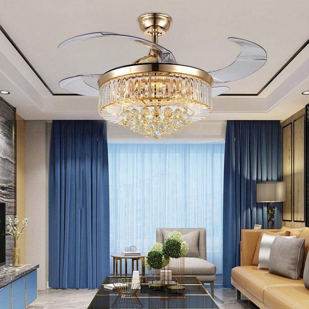 LED Crystal Ceiling Light Creative Living Room Dining Room Bedroom Indoor Decoration Chandelier Luxury Modern Crystal Fan Light