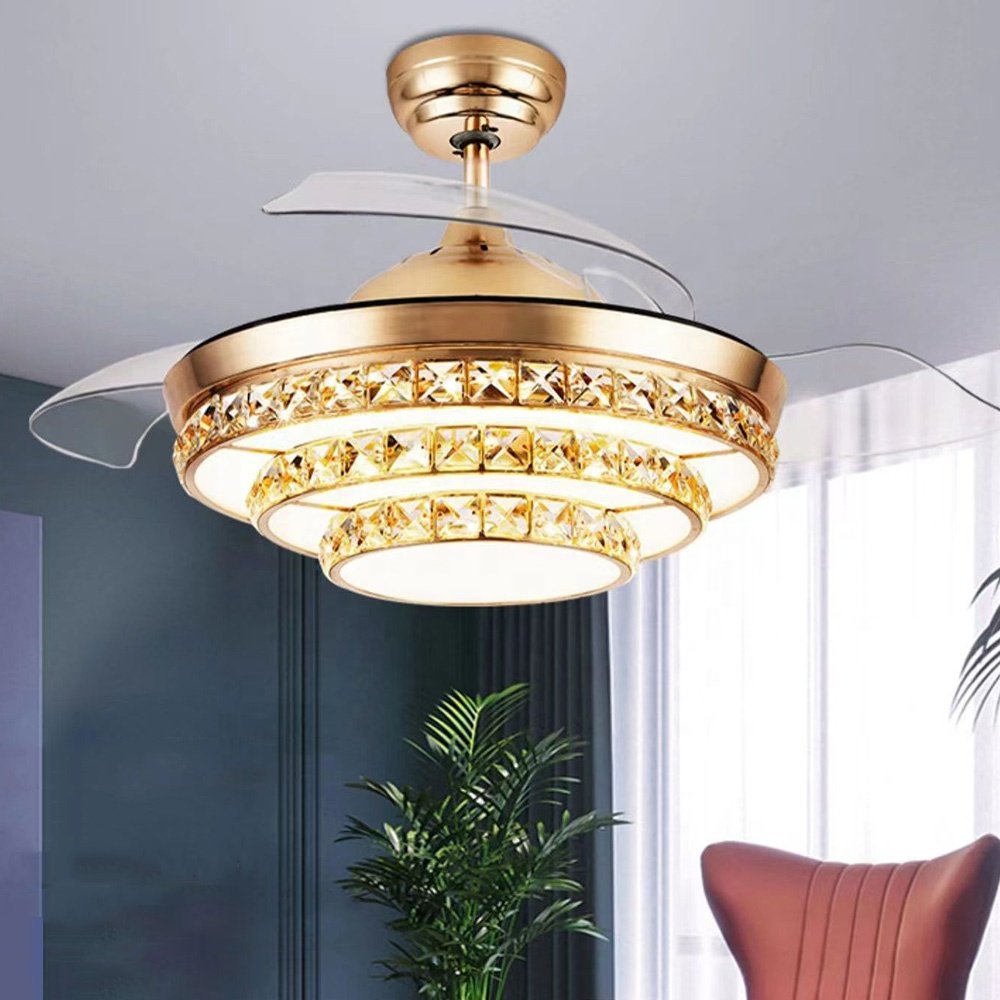 LED Crystal Ceiling Light Creative Living Room Dining Room Bedroom Indoor Decoration Chandelier Luxury Modern Crystal Fan Light