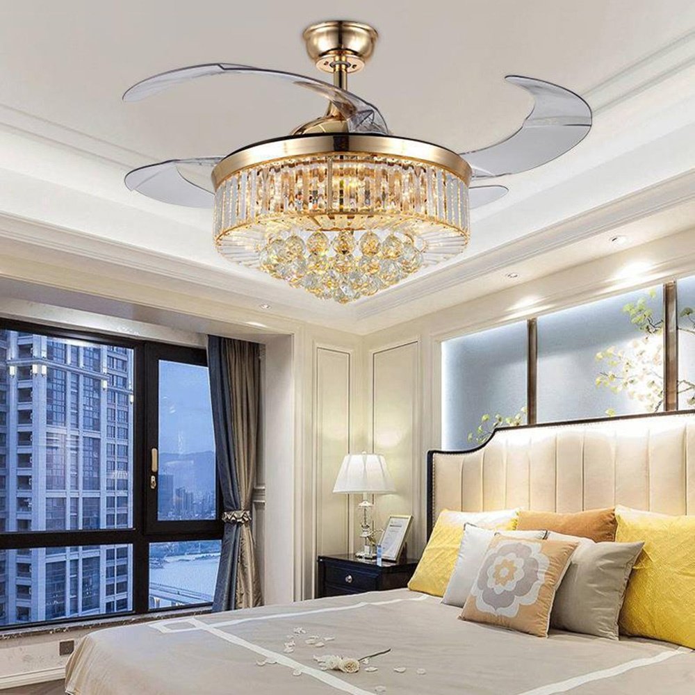 LED Crystal Ceiling Light Creative Living Room Dining Room Bedroom Indoor Decoration Chandelier Luxury Modern Crystal Fan Light