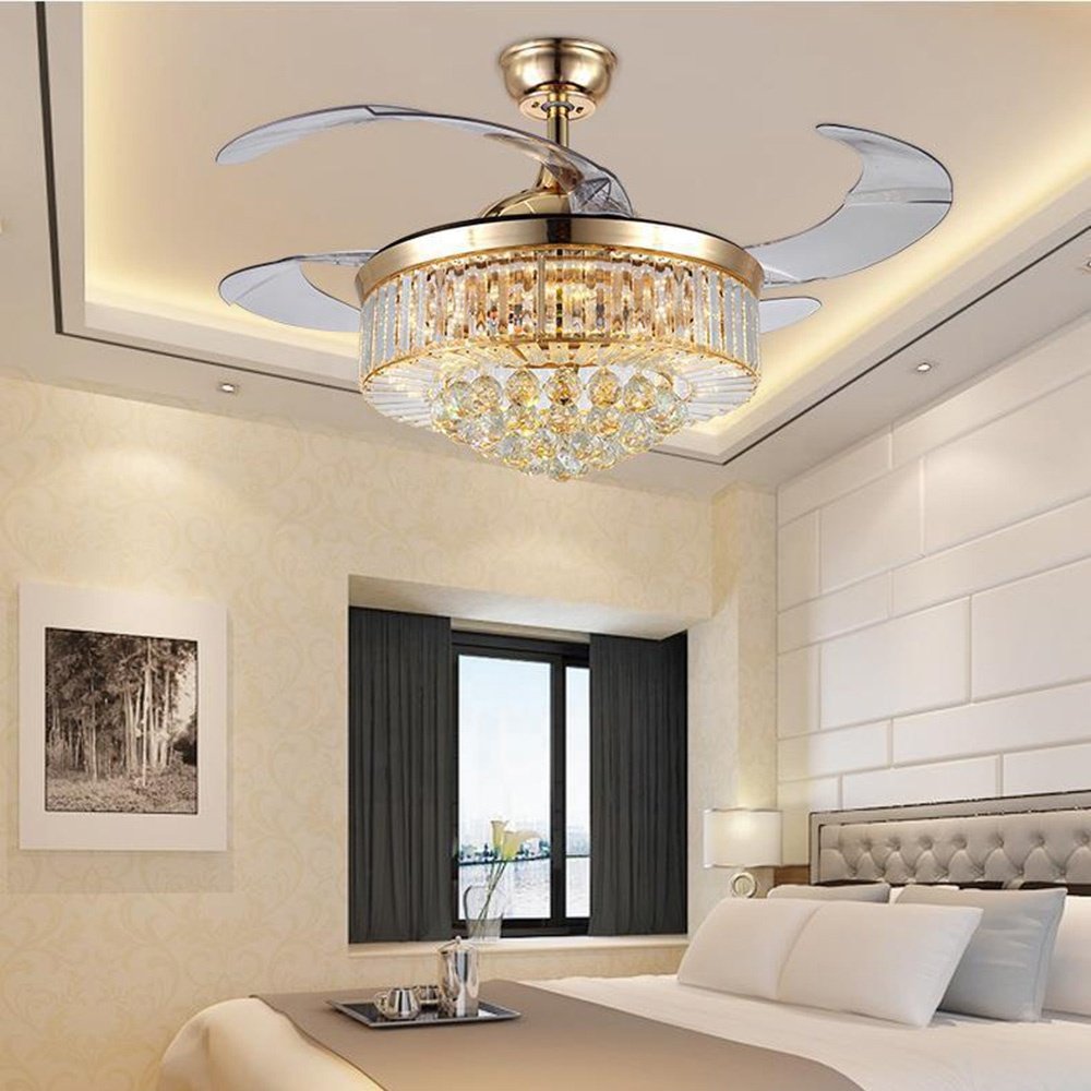 LED Crystal Ceiling Light Creative Living Room Dining Room Bedroom Indoor Decoration Chandelier Luxury Modern Crystal Fan Light