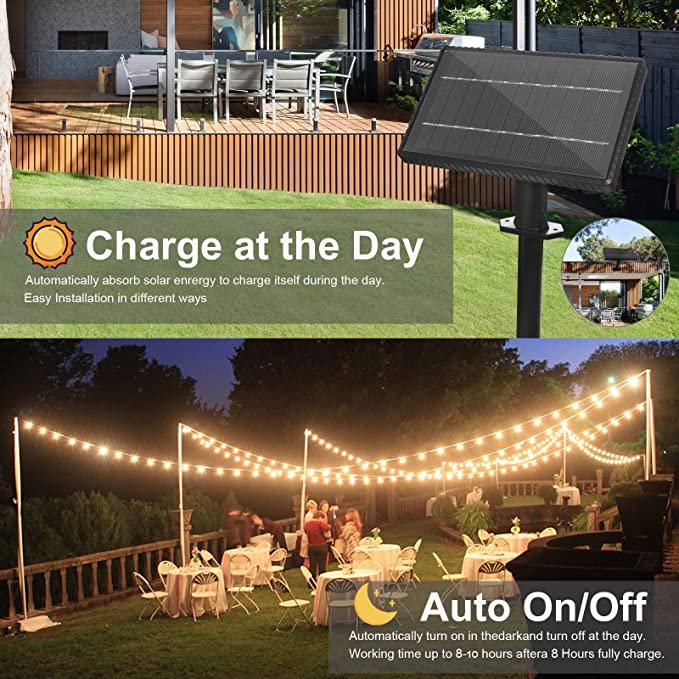 Wholesale Long Lasting Porch Solar String Lights With Shatterproof Safety ST38 Edison LED Bulbs Warm White for Wedding Xmas Gift