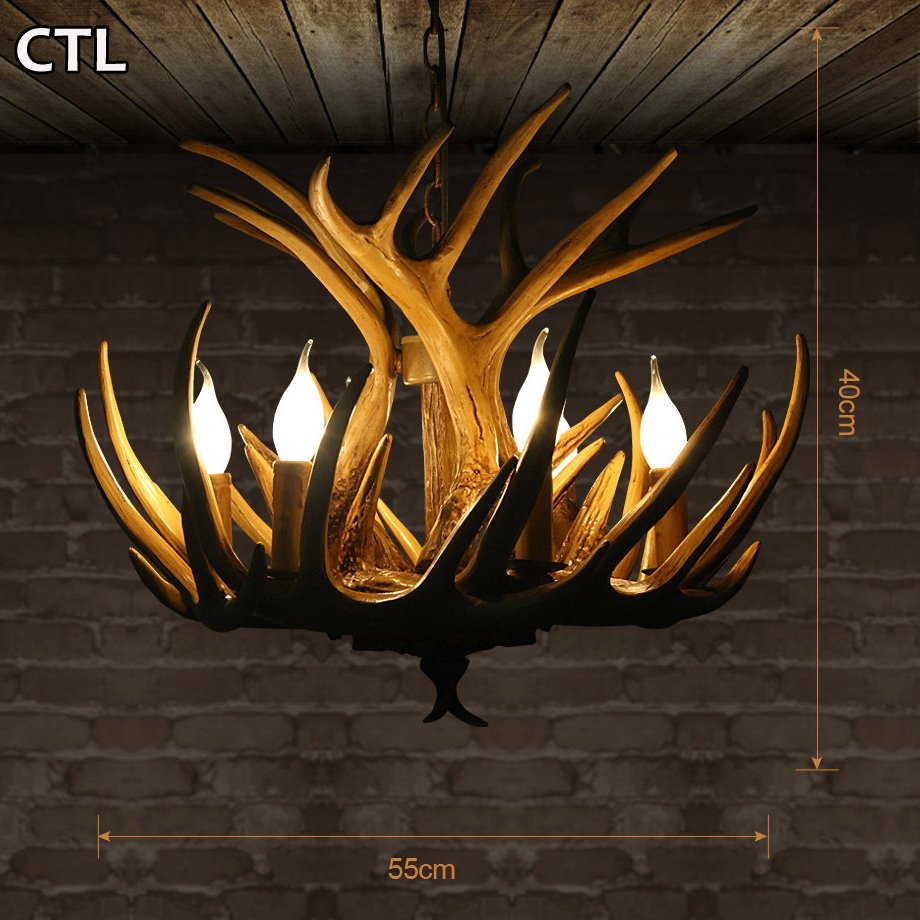 Kitchen Bars Deer Horn Shape Industrial Vintage Pendant Light Brown Resin Hanging Lamp Loft Retro Traditional Antler Chandelier