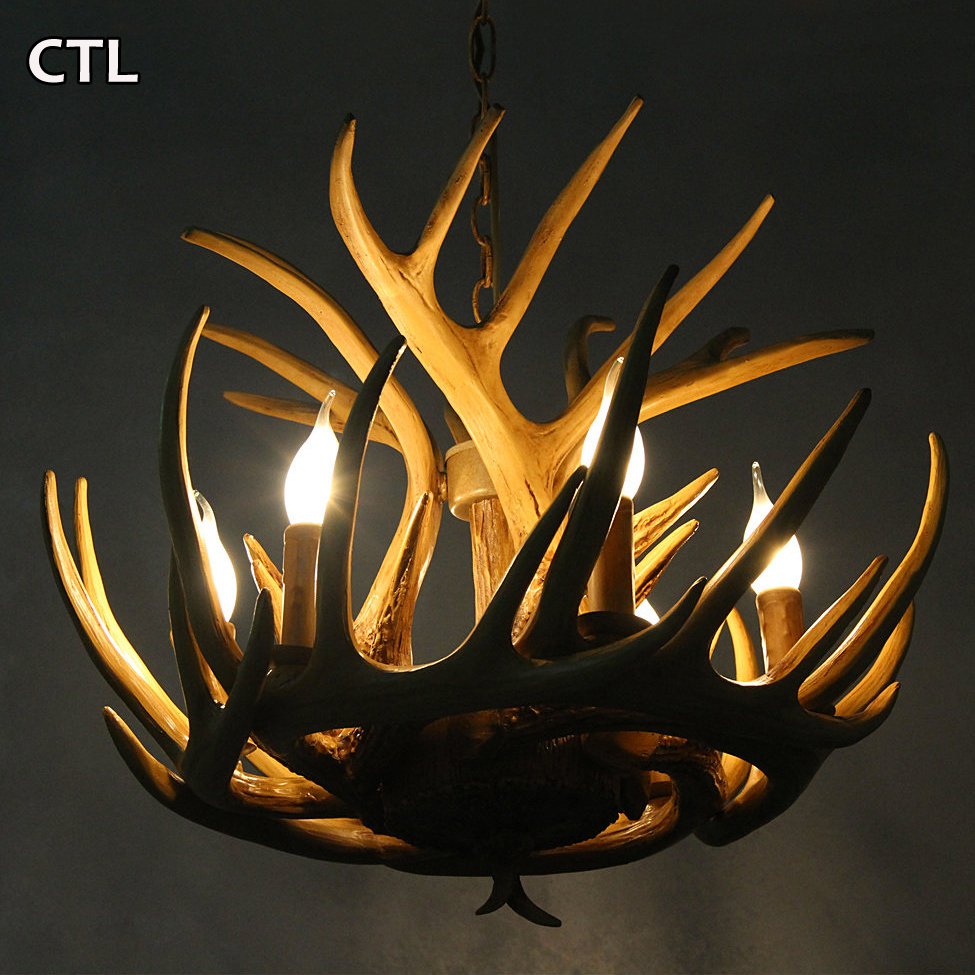 Kitchen Bars Deer Horn Shape Industrial Vintage Pendant Light Brown Resin Hanging Lamp Loft Retro Traditional Antler Chandelier