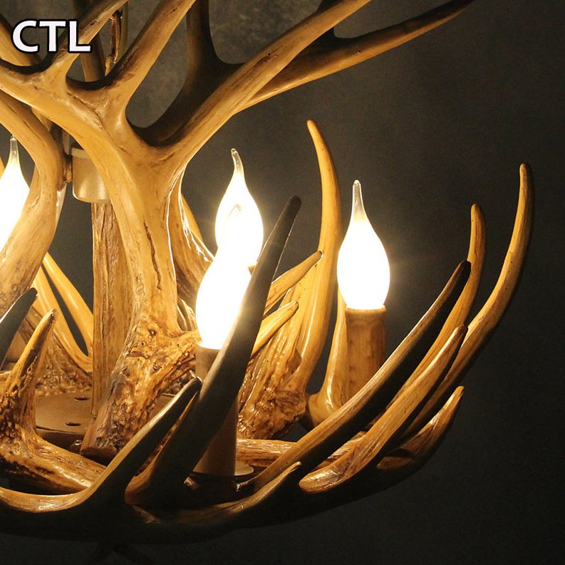 Kitchen Bars Deer Horn Shape Industrial Vintage Pendant Light Brown Resin Hanging Lamp Loft Retro Traditional Antler Chandelier