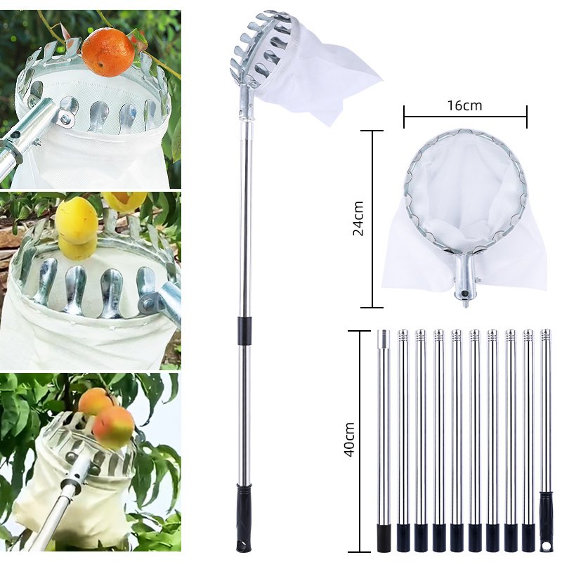 Fruit Picker Metal Basket With Stainless Steel Pole Stick Fruit Picker Telescopic Fruit Picker Tool