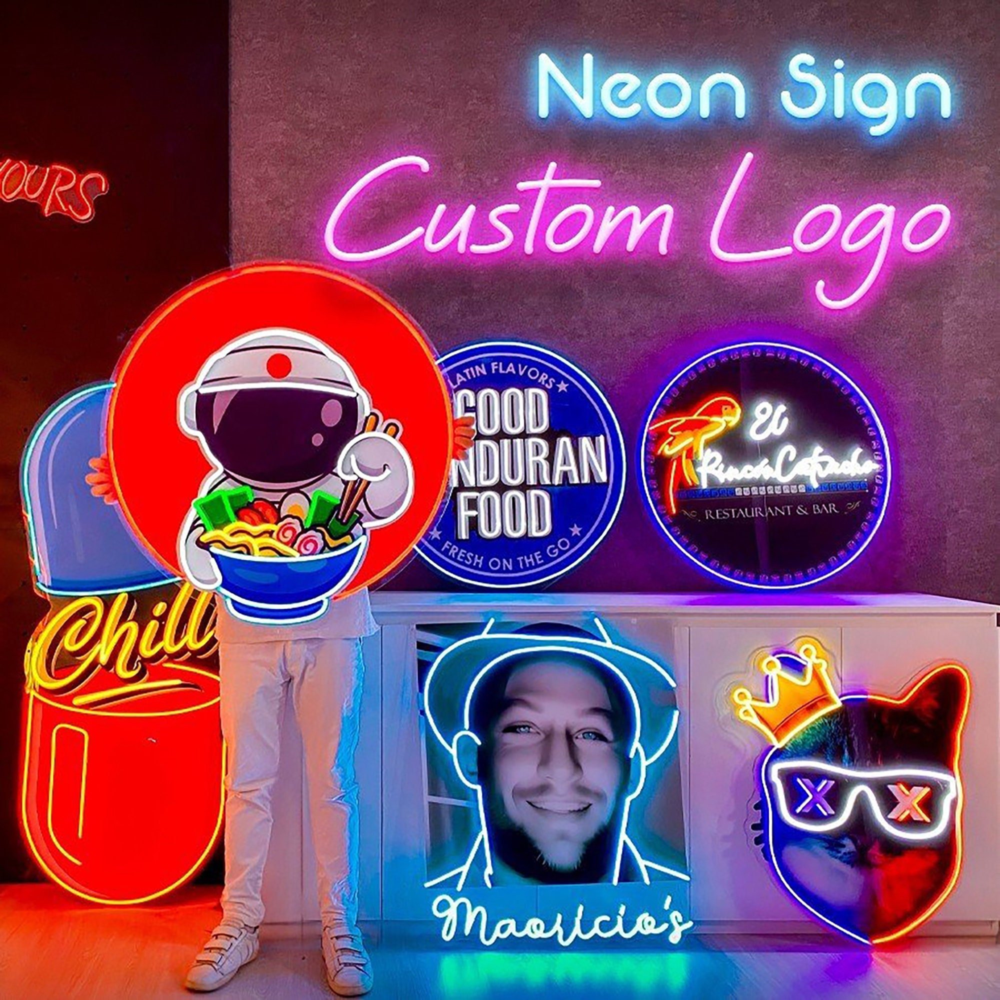 LOGO Custom Neon Signs UV Printed Neon Design Customized LED Neon Light up Sign Business Logo Light Pop Art for Shop Decoration