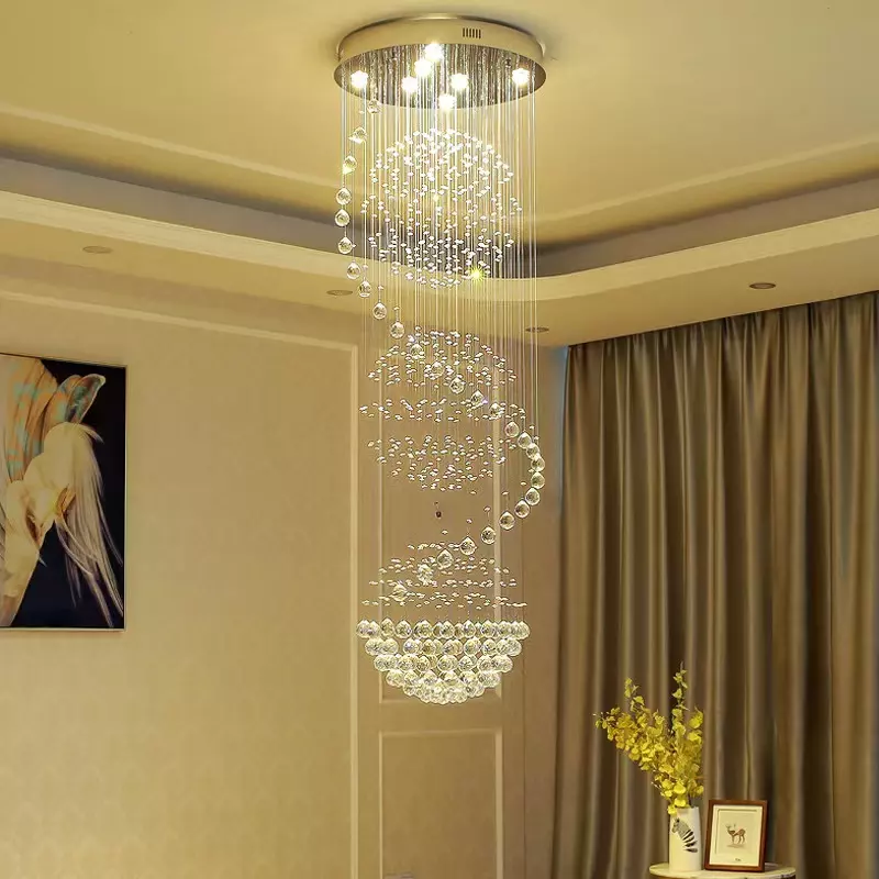 Big Nordic Modern High Ceiling Hotel Pendant Light Lobby Hanging Large Stair Cristal Led Luxury Crystal Chandelier