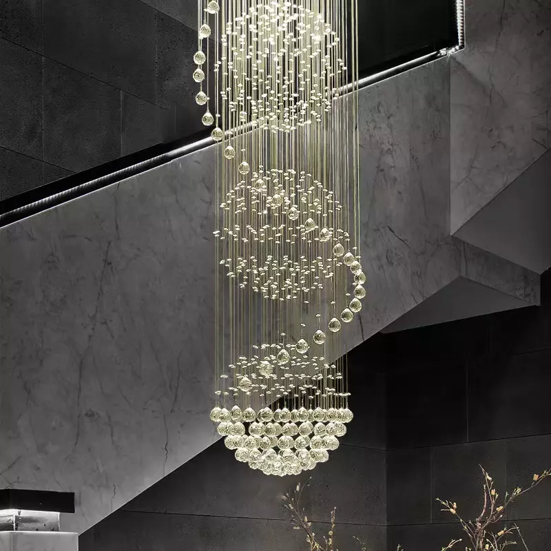 Big Nordic Modern High Ceiling Hotel Pendant Light Lobby Hanging Large Stair Cristal Led Luxury Crystal Chandelier