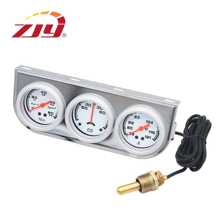 ZJY High Quality White 2'' 52mm Triple 3 Gauge Ammeter, Water Temp, Oil Pressure