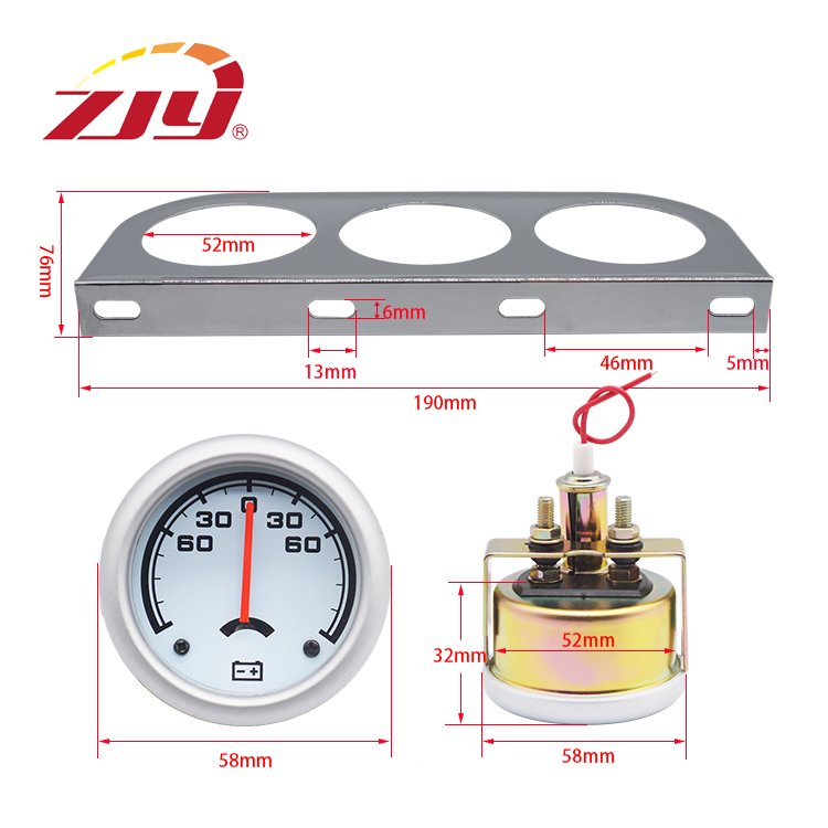 ZJY High Quality White 2'' 52mm Triple 3 Gauge Ammeter, Water Temp, Oil Pressure