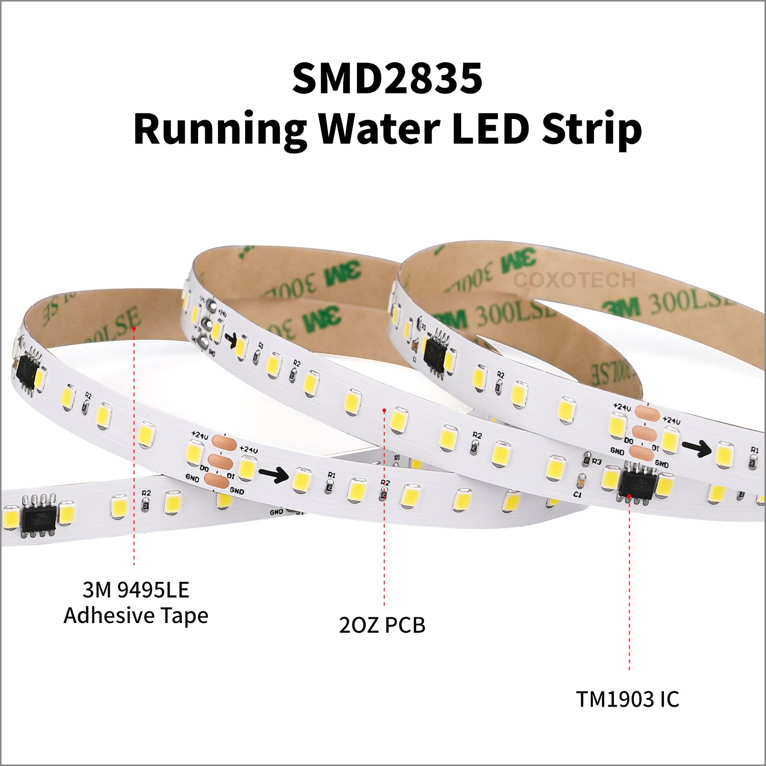 COXO Running Water Led Strip Light Effect Rgb Flowing Ws2811 Cob Chasing Horse Running Water Led Strip Lights