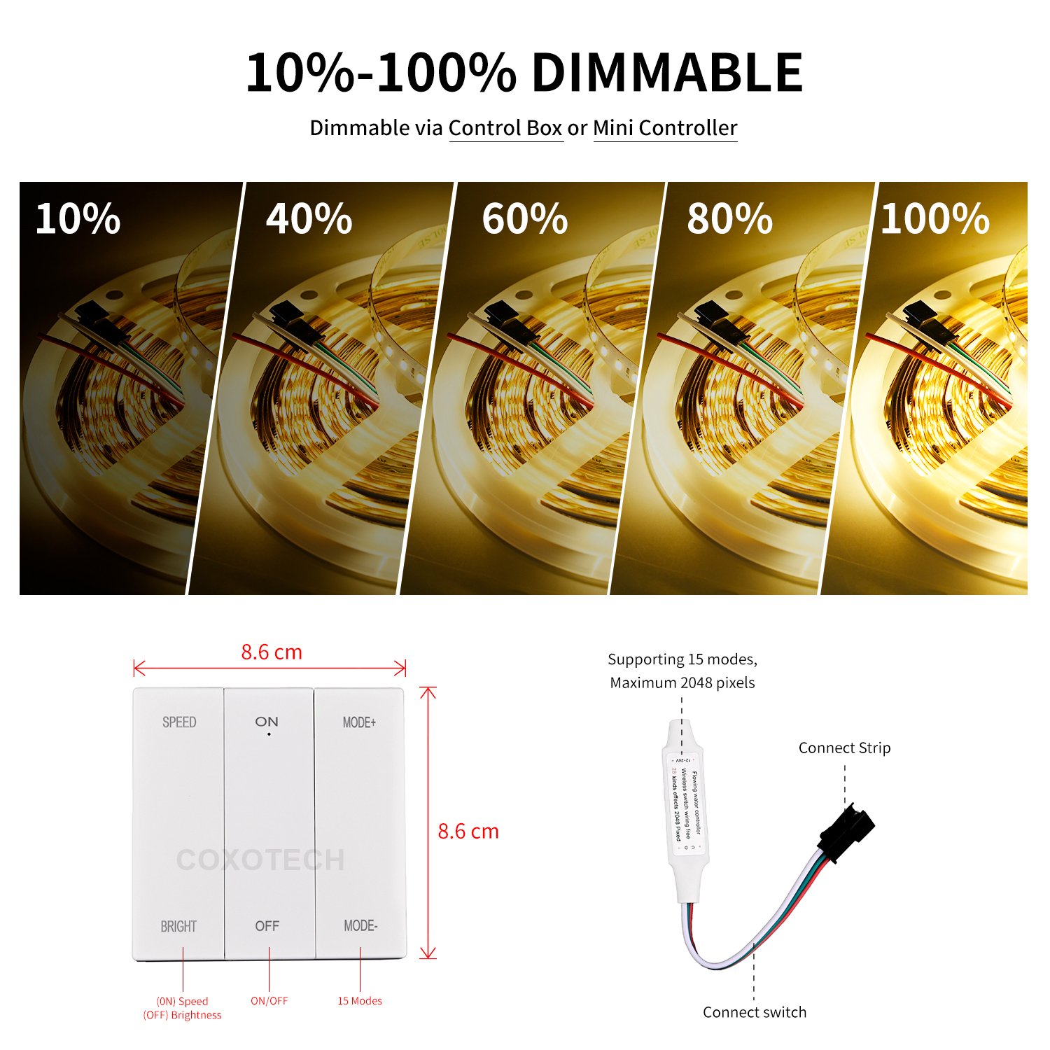 COXO Running Water Led Strip Light Effect Rgb Flowing Ws2811 Cob Chasing Horse Running Water Led Strip Lights