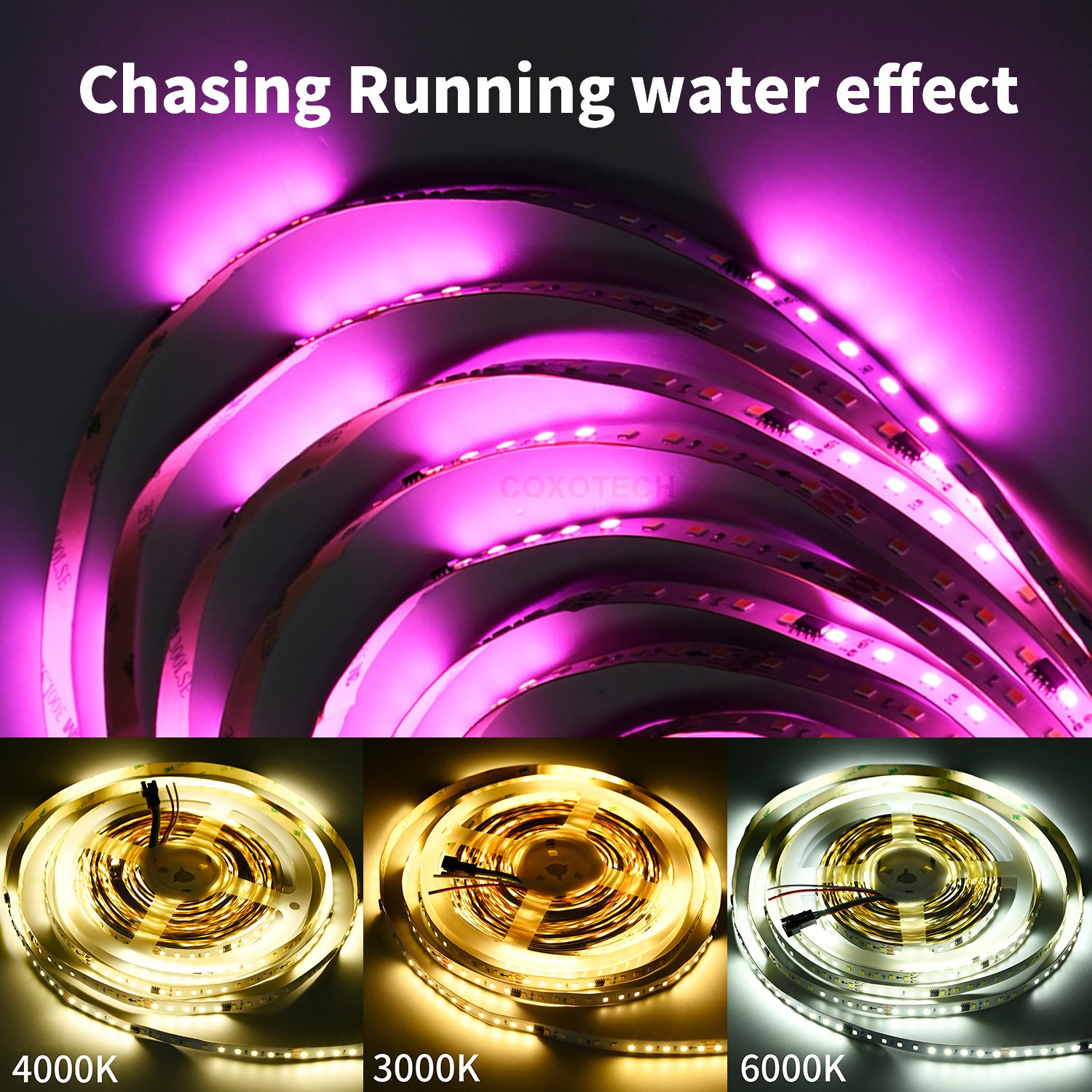 COXO Running Water Led Strip Light Effect Rgb Flowing Ws2811 Cob Chasing Horse Running Water Led Strip Lights