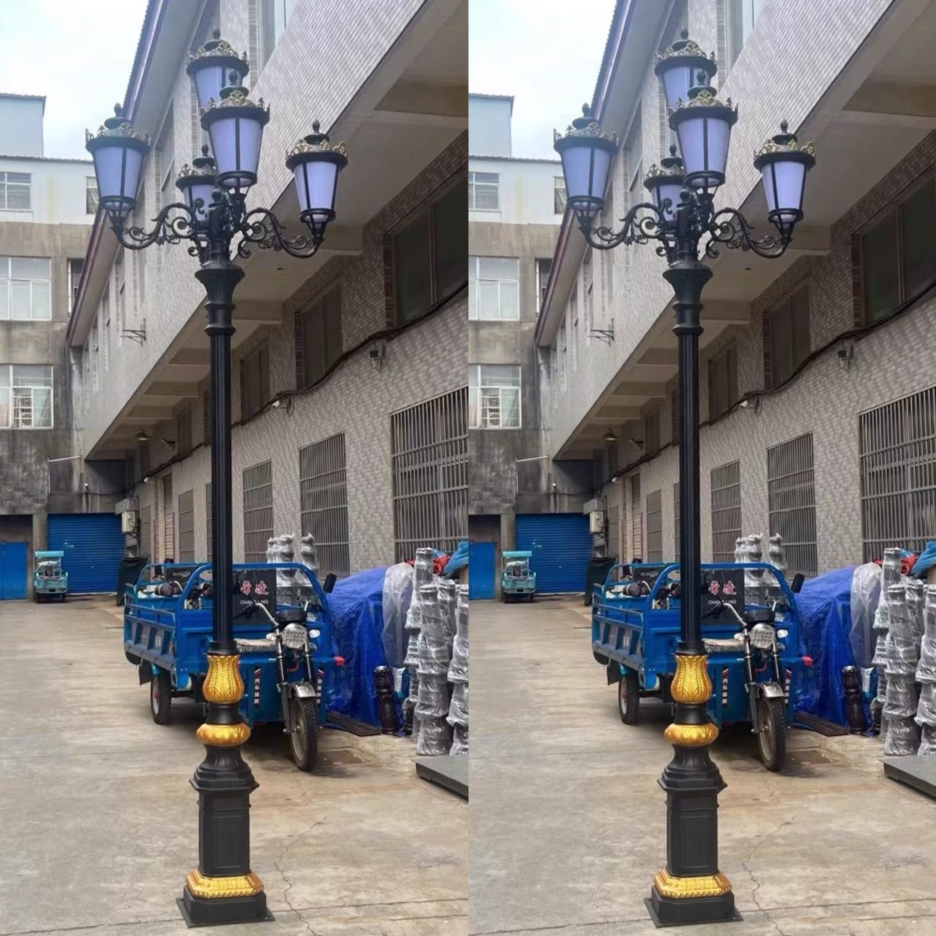 Customized 3M/3.5M Outdoor Garden Lamp Cast Aluminum+Cast Iron Artistic LED Villa Landscape Solar/Ac 220V Power Supply Glass