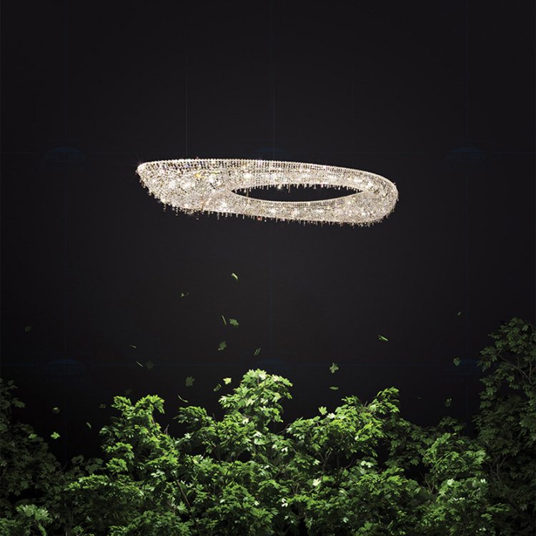 Large Modern Luxury Indoor Pendant Light Adjustable Height K9 Crystal Beads Chandelier for Living Room Oval Ceiling Hanging