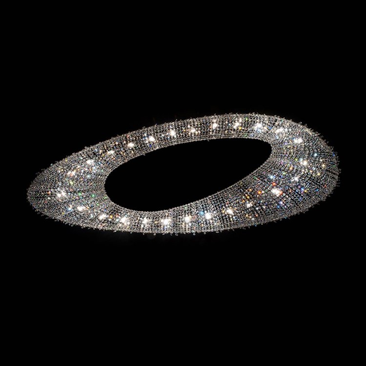 Large Modern Luxury Indoor Pendant Light Adjustable Height K9 Crystal Beads Chandelier for Living Room Oval Ceiling Hanging