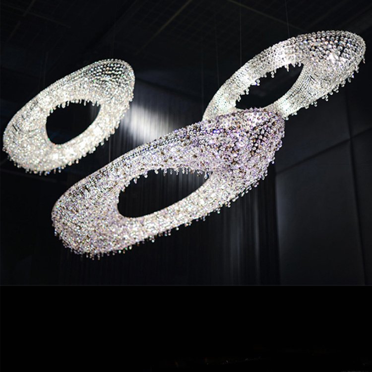 Large Modern Luxury Indoor Pendant Light Adjustable Height K9 Crystal Beads Chandelier for Living Room Oval Ceiling Hanging