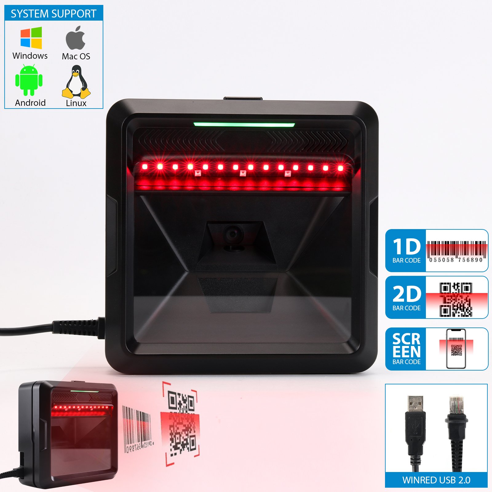 Hot Sale OEM 2D Supermarkets Omnidirectional Qr Code Scanner Desktop Barcode Scanner MP8000Y