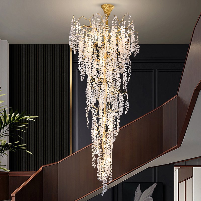Staircase Long Chandelier Crystal Light Luxury Modern Villa Lobby Lobby Duplex Large Chandelier