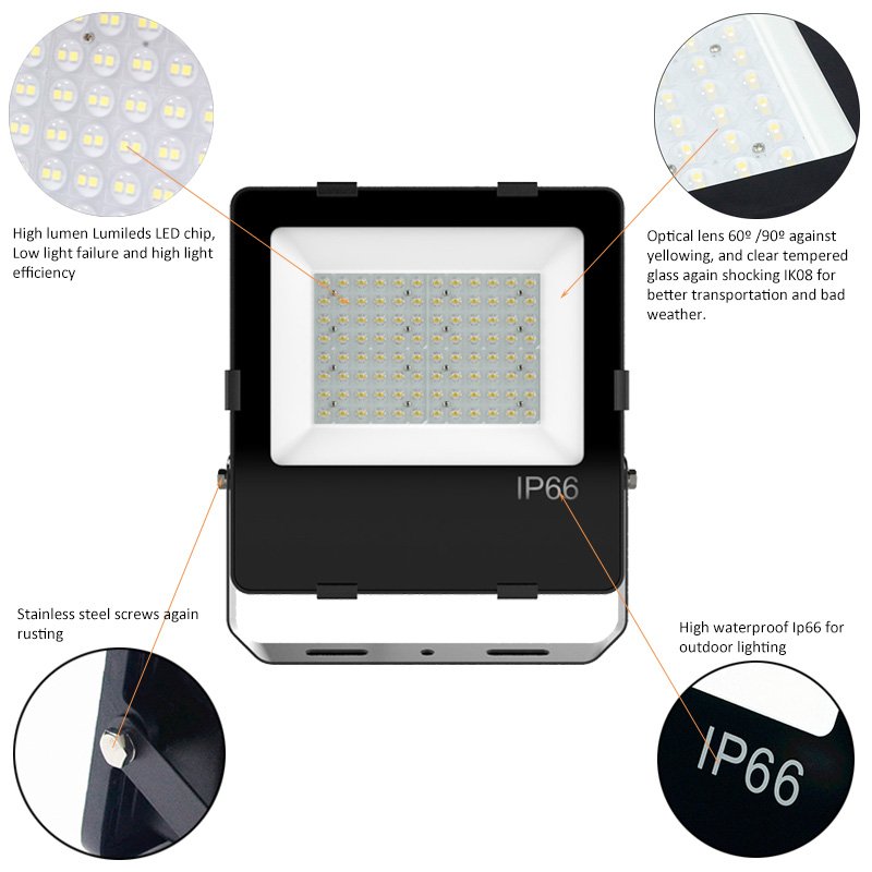 Shen Zhen Floodlight Factory High Quality Waterproof LED Flood Light for Highway Driveway Black Flood Light Led 200W