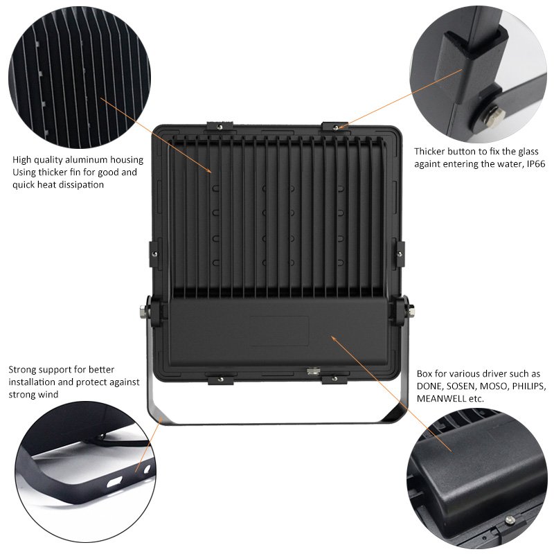 Shen Zhen Floodlight Factory High Quality Waterproof LED Flood Light for Highway Driveway Black Flood Light Led 200W
