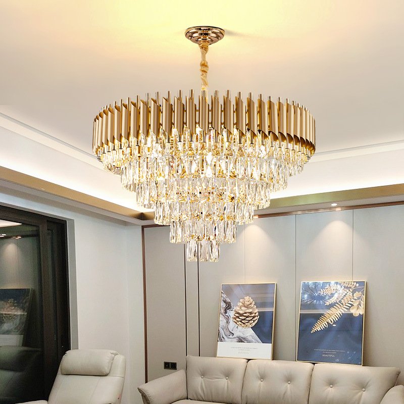 Modern Custom Metal Round Large Nordic Chandeliers Bedroom Living Room Pendant Ceiling Light Led K9 Luxury Crystal Chandelier