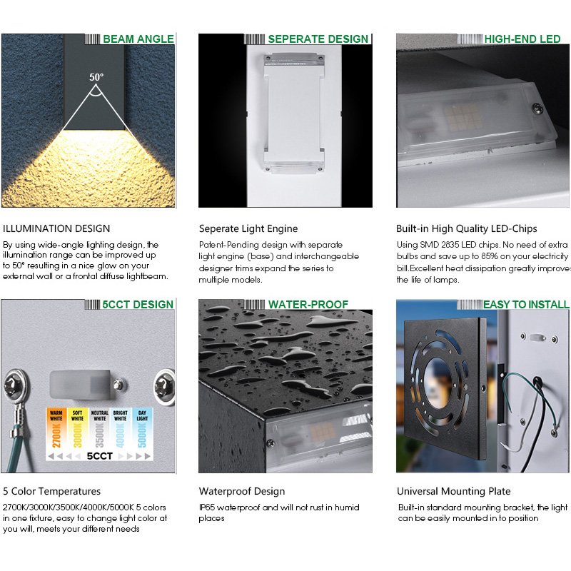 OEM & ODM Manufacturer's 24W LED Wall Lamp 12 Inch Modern Outdoor Design 5cct Selectable up down Wall Sconce with Aluminum Base