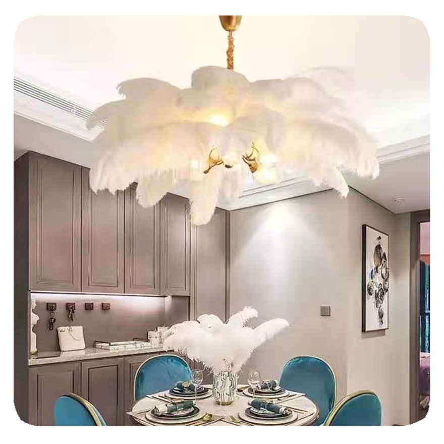 Chandelier Lighting Bedroom Pendant Lights Lamp New Home Decoration Nordic Copper Living Room Ostrich Feather LED Crystal Modern